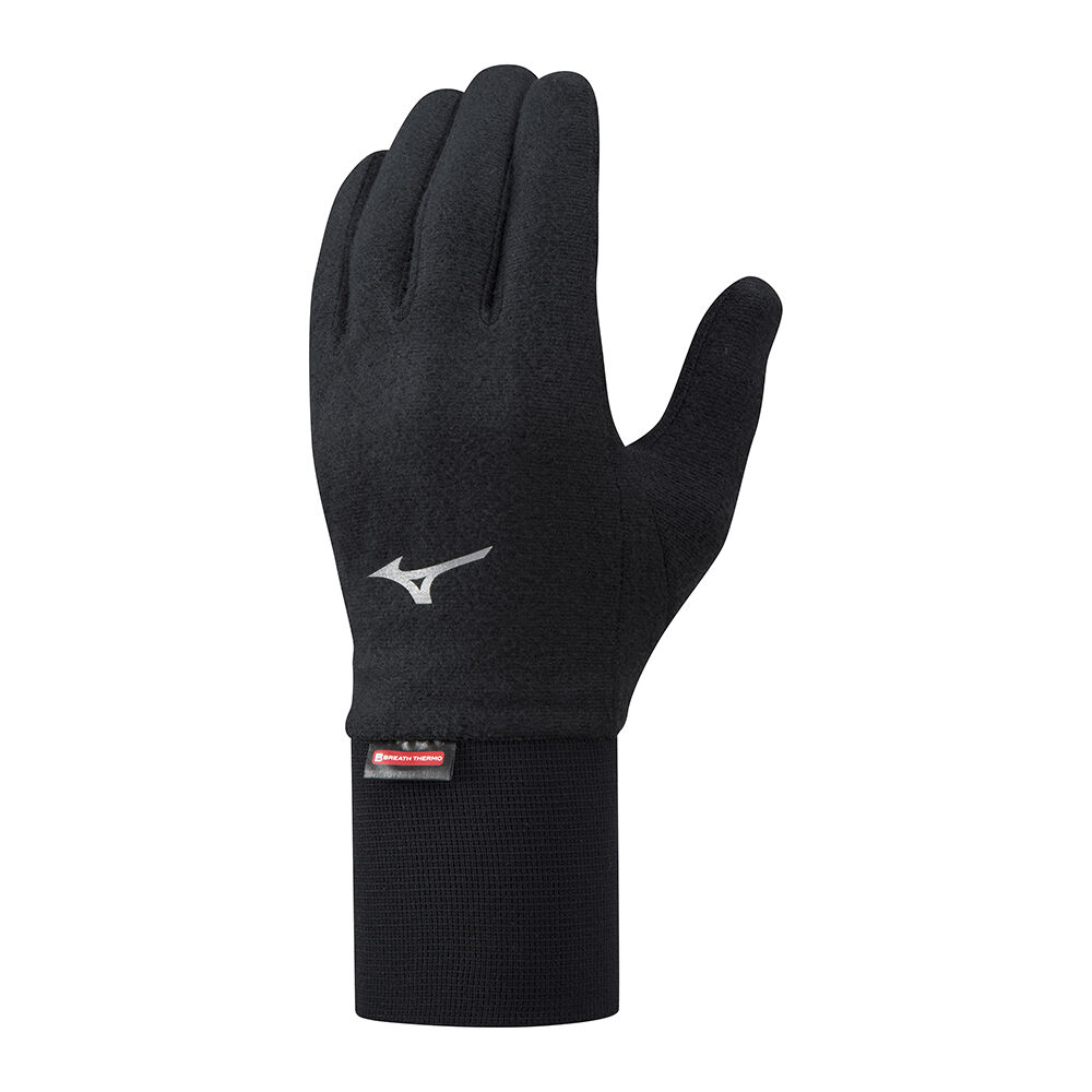 Guantes Mizuno Running Breath Thermo Mid Weight Fleece Para Hombre Negros 4231658-OL